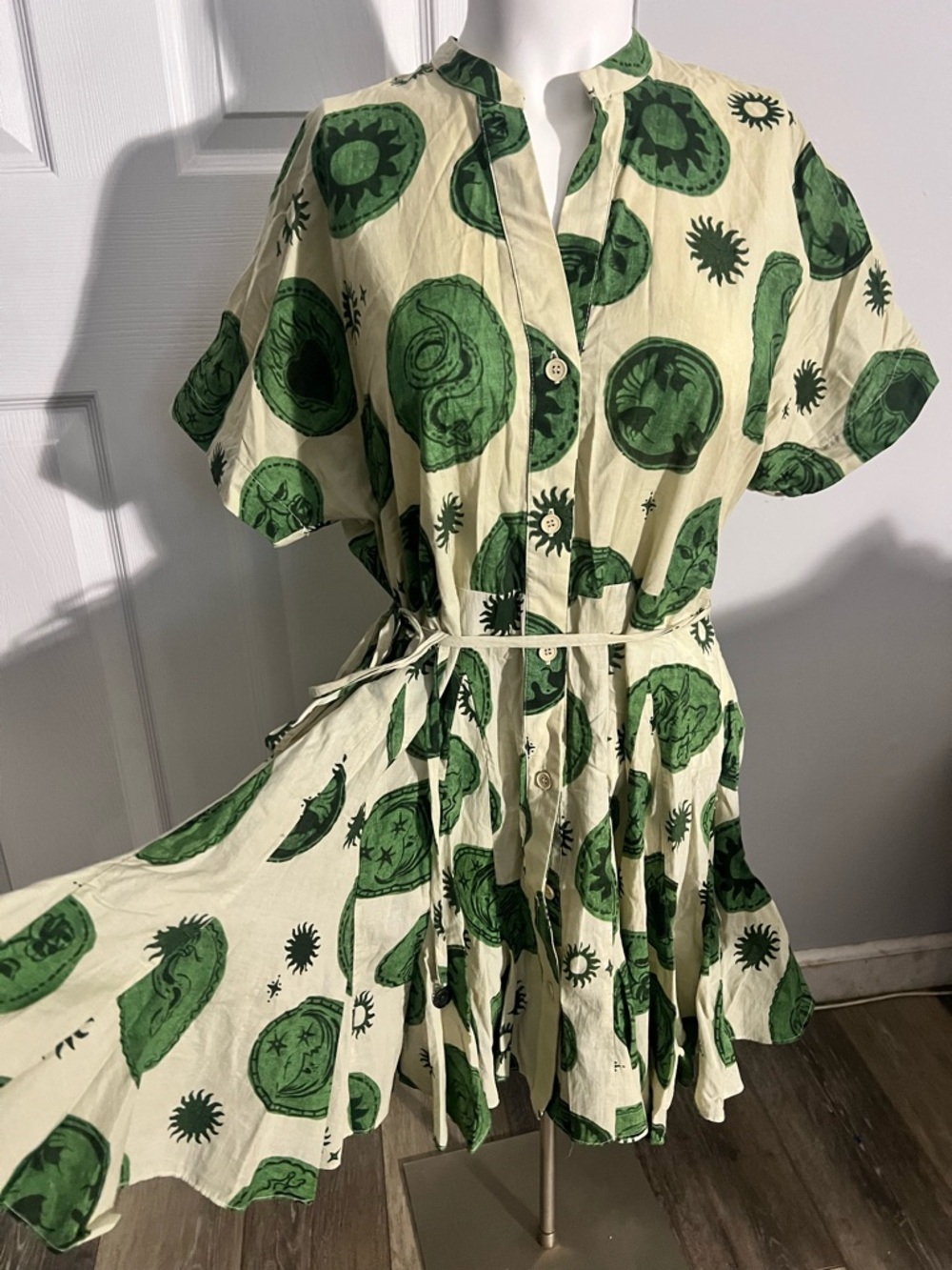 Zara Cream Mini Dress with Green Celestial Print